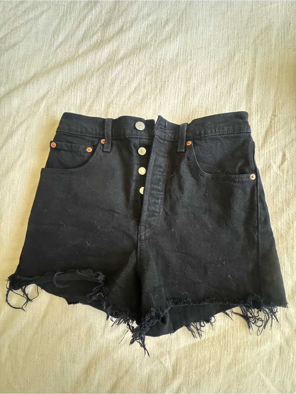 Levi's Black High-Rise Distressed Denim Shorts